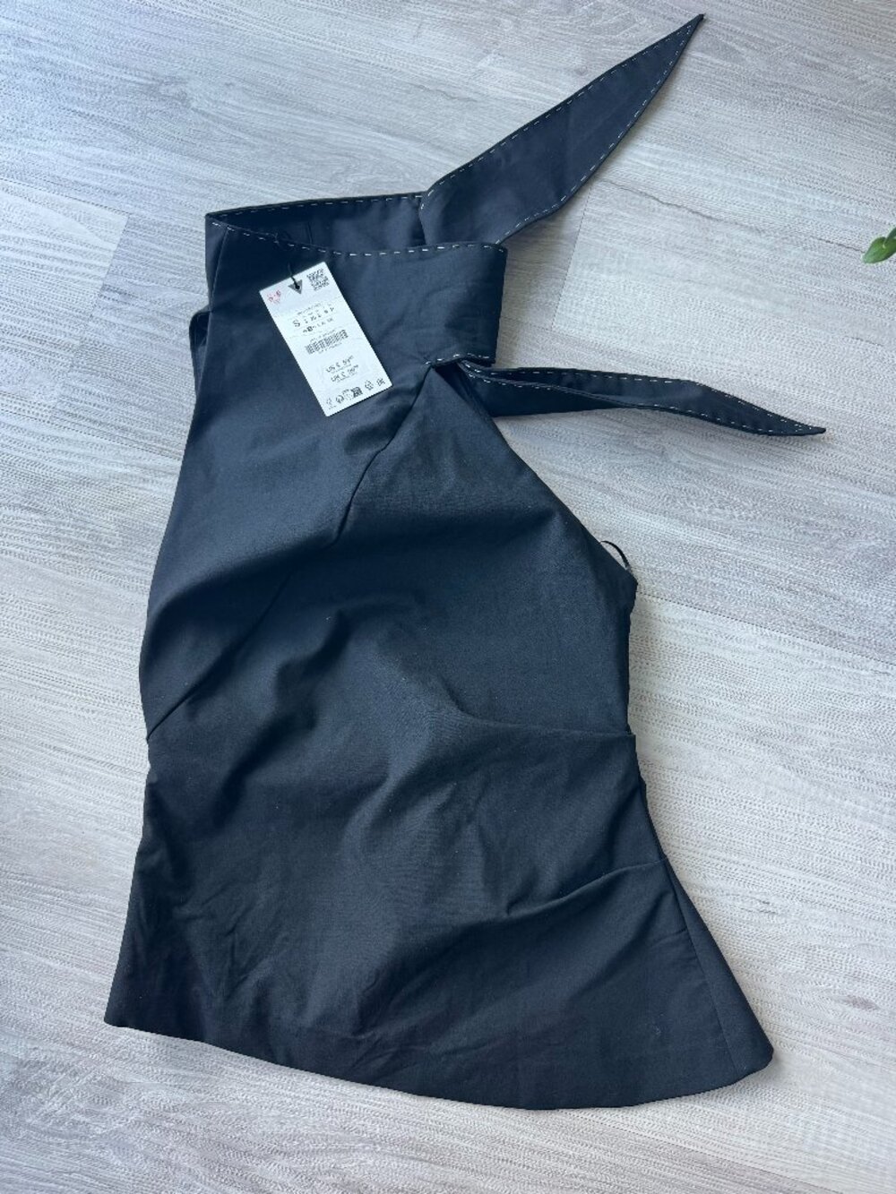 ZARA Stitched Knot Top Black NWT Size S High Neck Asymmetrical - Picture 12 of 16